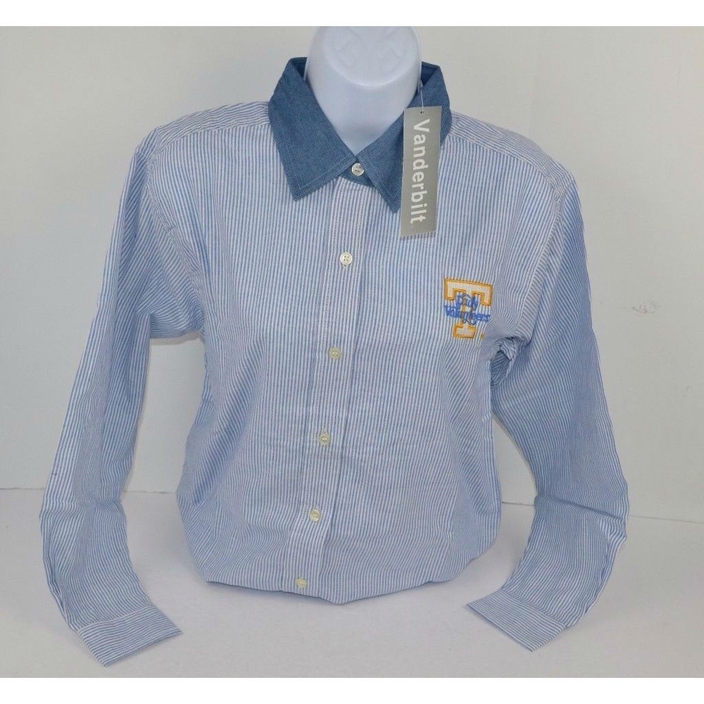 VTG Tennessee Lady Vols Shirt S M NWT Striped Button Down Denim Collar Cotton